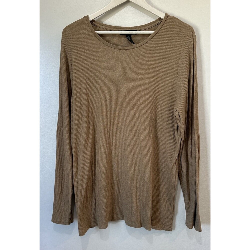 Lauren Ralph Lauren Womens Plus 1X Cream Thin Ribbed Long Sleeve Top Elbow Patch